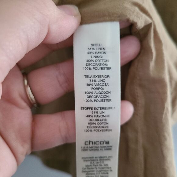 Chicos Buttered Rum Diamond Artisan Beaded Boho Fringed Linen Blend Jacket sz S - Picture 7 of 9